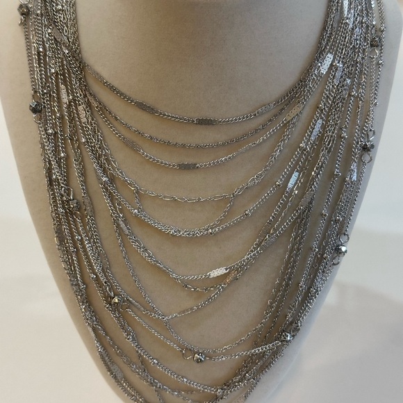 CHLOE & ISABEL 16 Strand Silver Tone Layered Necklace with Rhinestone Accents - Picture 3 of 10